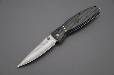 Mcusta SENGOKU Series MC-181D "ODA NOBUNAGA" VG-10 Damascus Blade with Black Micarta handle (Now with Pocket clip!) - japaneseknifedirect.mom