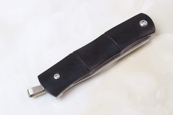 Mcusta "Take" 竹(Bamboo) Money Clip & Neck Knife MC-151 Kuro-Take, African Ebonywood - japaneseknifedirect.mom