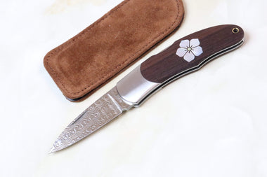 MOKI "Busho" 武将 Series Limited Edition Folders MK-207MA Mitsuhide Akechi, White MOP & Yellow MOP - japaneseknifedirect.mom