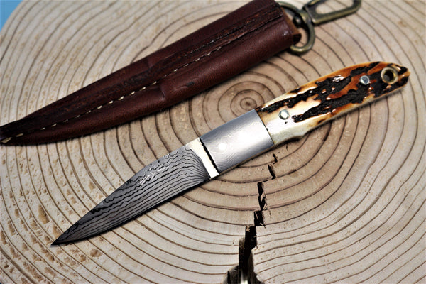 Seizo Imai SI-22 "LOVELESS Stiff Horn",  VG-10 Damascus Blade,  Genuine Stag, Jigged Bone, Ivory Micarta or Amber Resin Handle" - japaneseknifedirect.mom