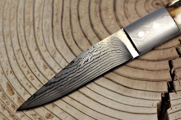 Seizo Imai SI-22 "LOVELESS Stiff Horn",  VG-10 Damascus Blade,  Genuine Stag, Jigged Bone, Ivory Micarta or Amber Resin Handle" - japaneseknifedirect.mom