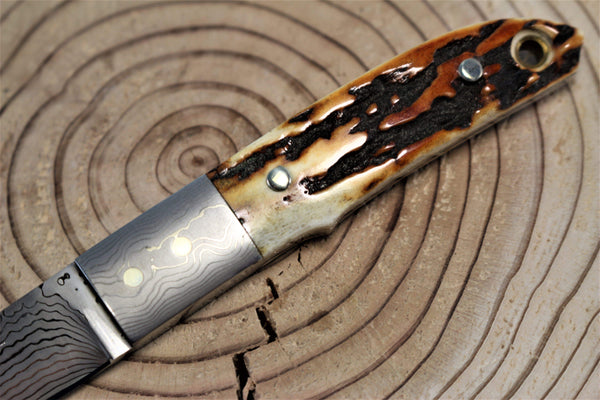 Seizo Imai SI-22 "LOVELESS Stiff Horn",  VG-10 Damascus Blade,  Genuine Stag, Jigged Bone, Ivory Micarta or Amber Resin Handle" - japaneseknifedirect.mom