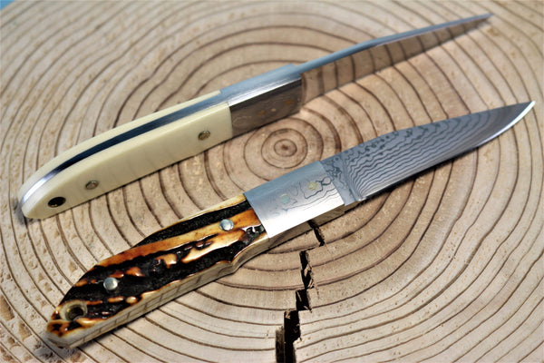 Seizo Imai SI-22 "LOVELESS Stiff Horn",  VG-10 Damascus Blade,  Genuine Stag, Jigged Bone, Ivory Micarta or Amber Resin Handle" - japaneseknifedirect.mom