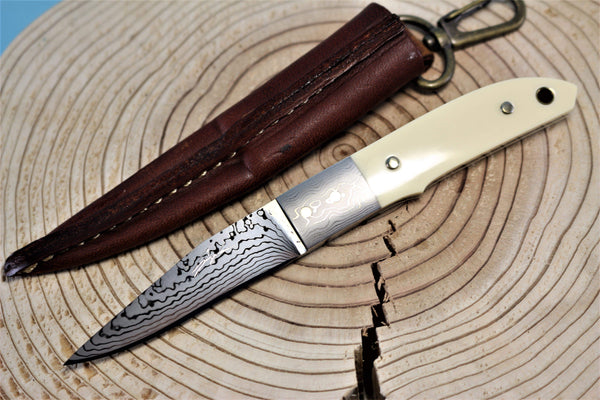 Seizo Imai SI-22 "LOVELESS Stiff Horn",  VG-10 Damascus Blade,  Genuine Stag, Jigged Bone, Ivory Micarta or Amber Resin Handle" - japaneseknifedirect.mom