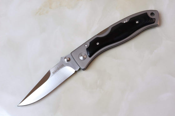 Seki Cut SC-169 Silver Impulse Front Lock Folder | Linen Micarta Handle - japaneseknifedirect.mom