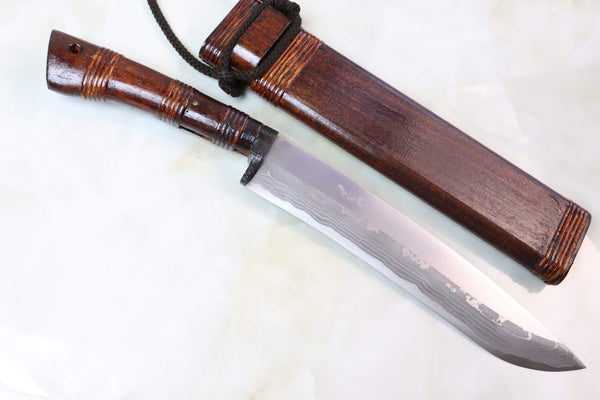 Takeshi Saji TS-460L "BIG KAMUI" HUNTER | White Steel No.2 Damascus - japaneseknifedirect.mom