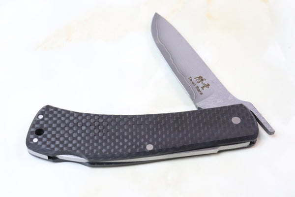 Toun (騰雲) Carbon Fiber Custom Higonokami HK01-DCF Lockback Higonokami Folder, Drop Point blade, Small - japaneseknifedirect.mom