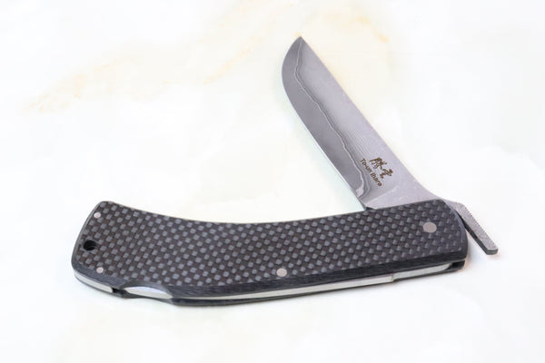 Toun (騰雲) Carbon Fiber Custom Higonokami HK01-TL Lockback Higonokami Folder, Katana blade, Large - japaneseknifedirect.mom